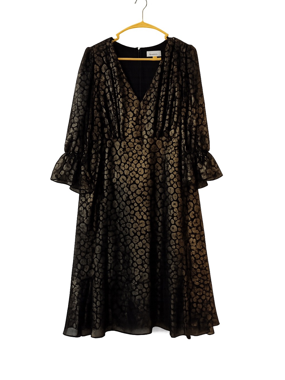 Metallic Leopard-Print Black Long Sleeve Dress